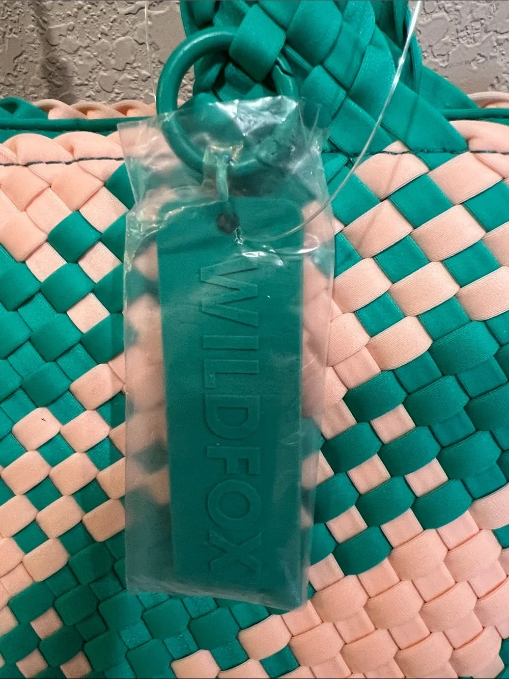 Wildfox Vert/Green (teal/peach)Woven Tote Bag